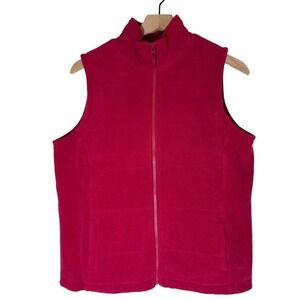 Lands End Womens Pink Fleece Quilted Full Zip Vest Size M Cabincore Cozy Winter